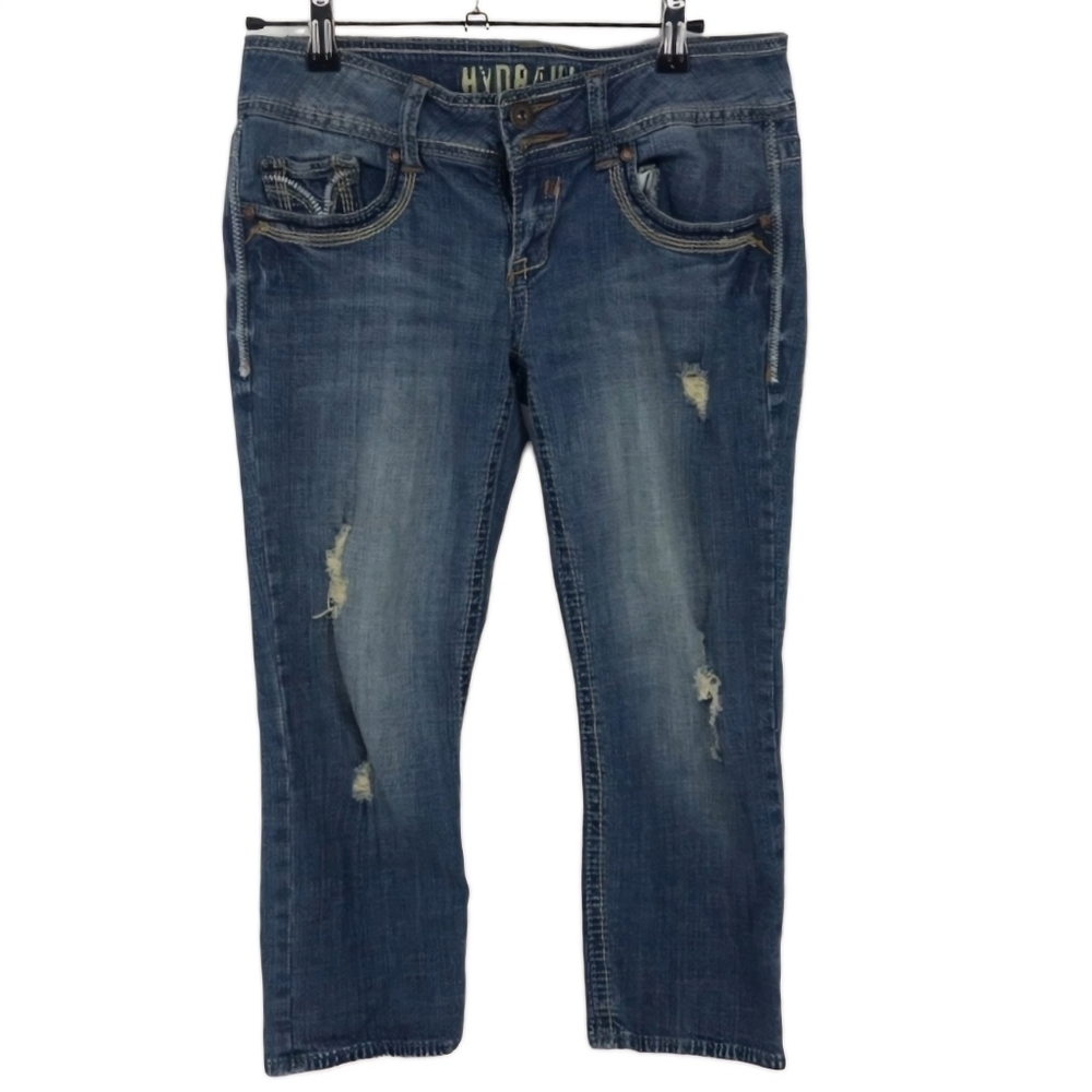 Hydraulic Distressed Jean Capri